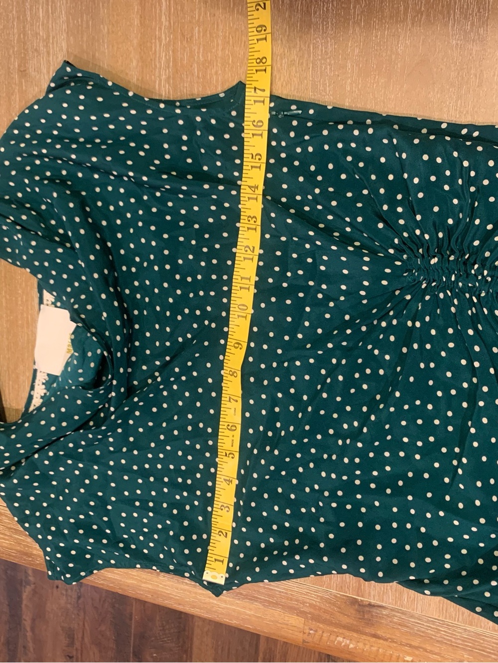 Anthropologie/ Maeve Teal 100% Silk Polka Dot Ruched Cowl Neck Blouse - Picture 4 of 10